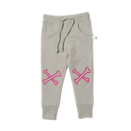 Minti Cross Bones Trackie Bone Heart Grey Marle with Hot Pink Print